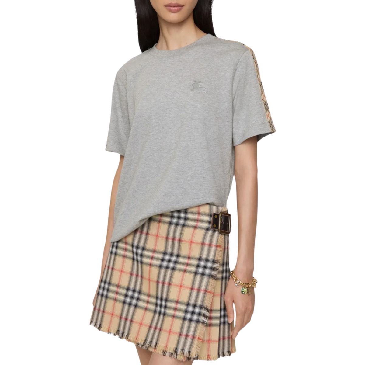 Burberry Check Trim Cotton T-shirt Gale Grey - OnSize
