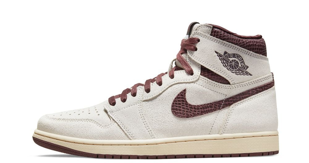 Air Jordan 1 Retro High OG “A Ma Maniére” – oldalnézet, Sail alapszín és bordó overlay-ek