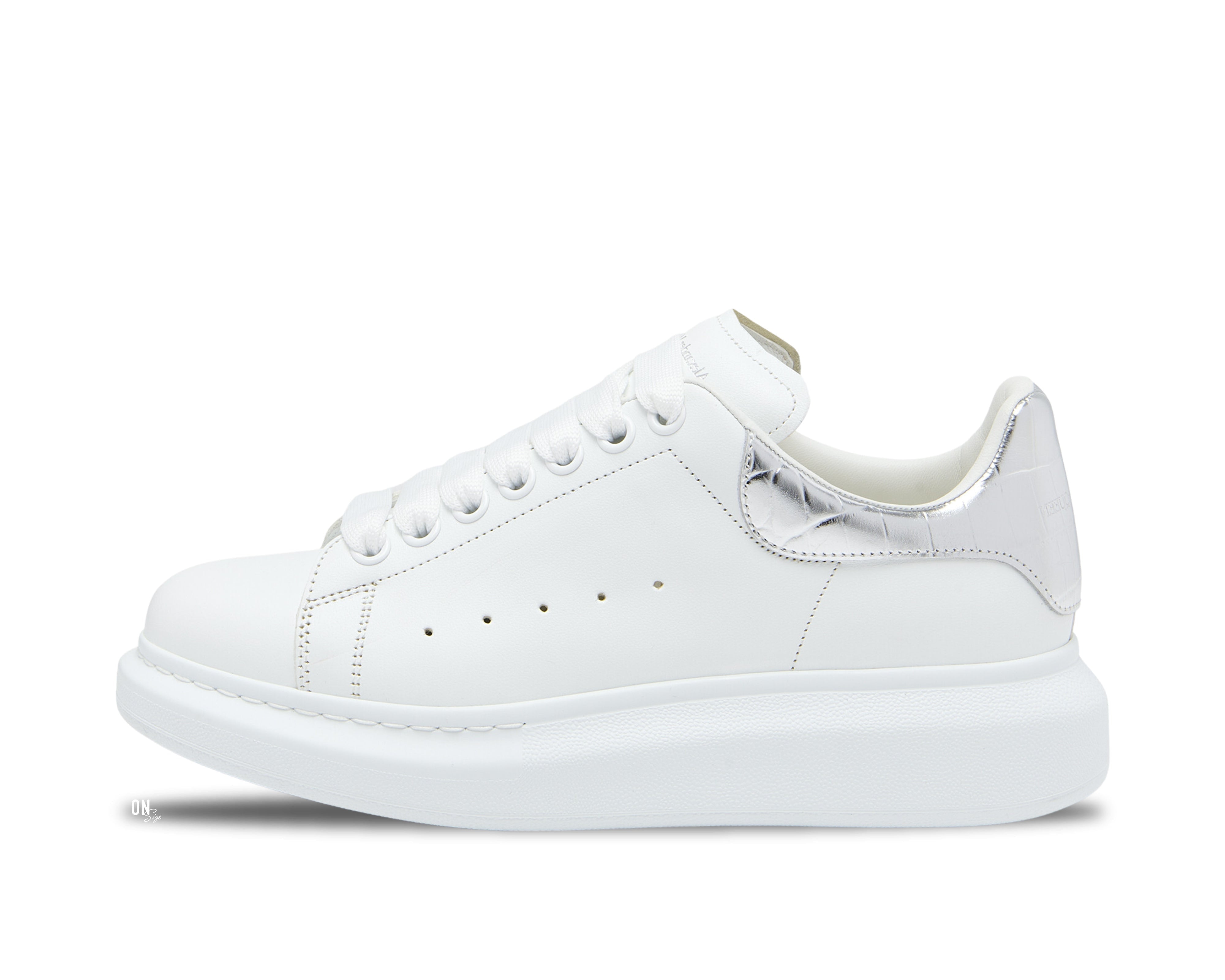 Alexander McQueen Oversized Sneakers White Silver Crocodile - OnSize