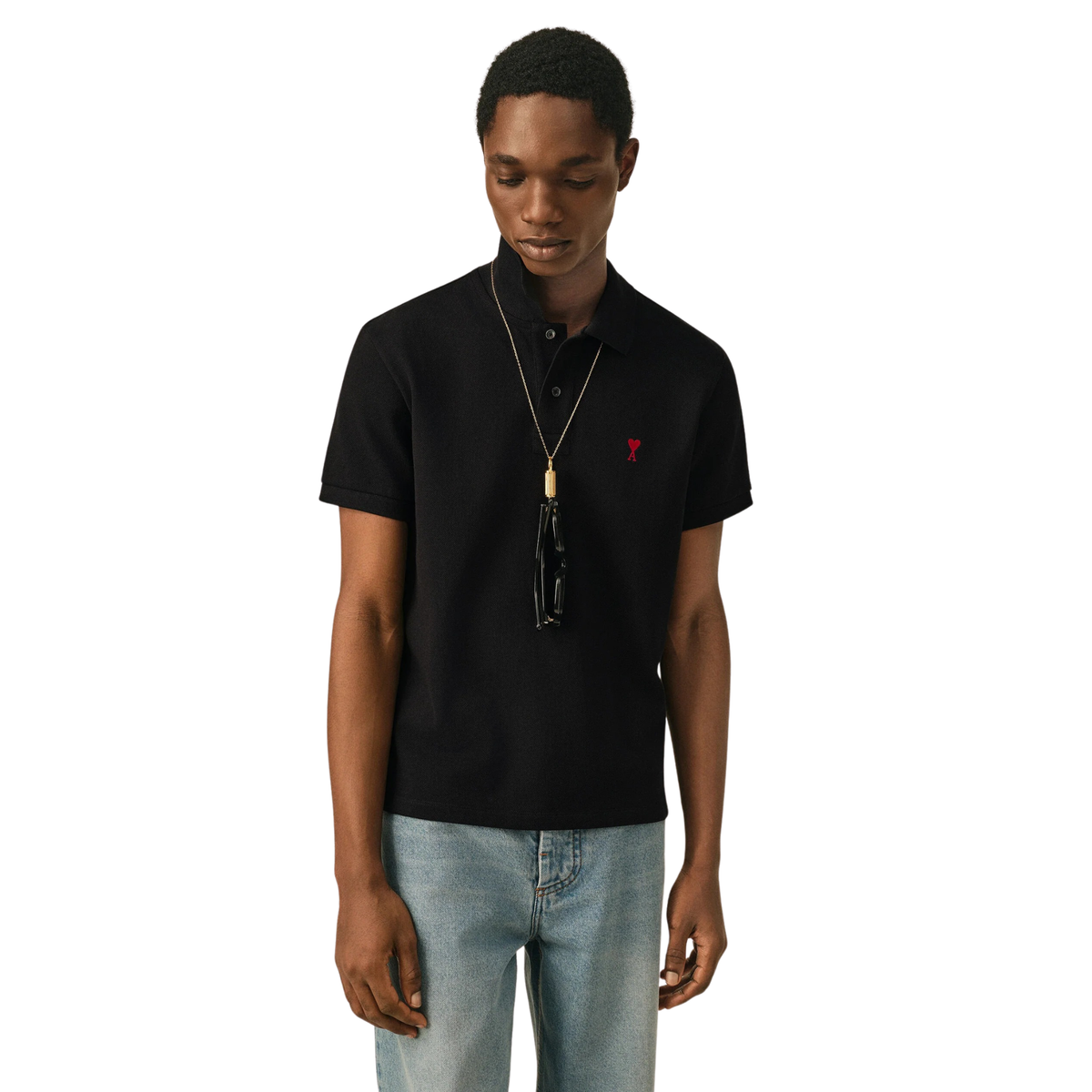 Ami Paris Ami De Coeur Polo Shirt Black Red - OnSize
