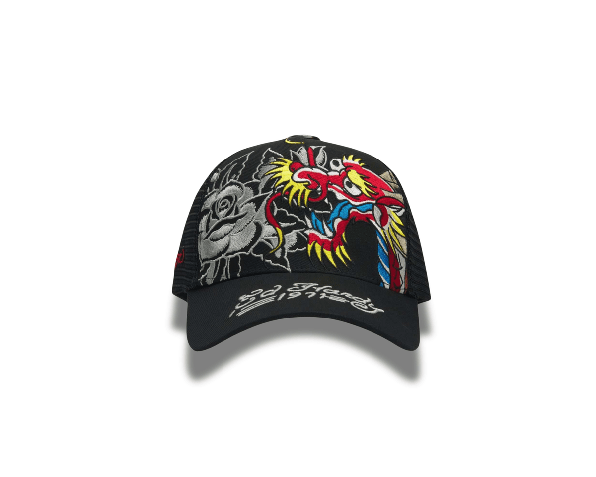 Ed Hardy 1971 Dragon And Roses 5 Panel Trucker Cap - OnSize
