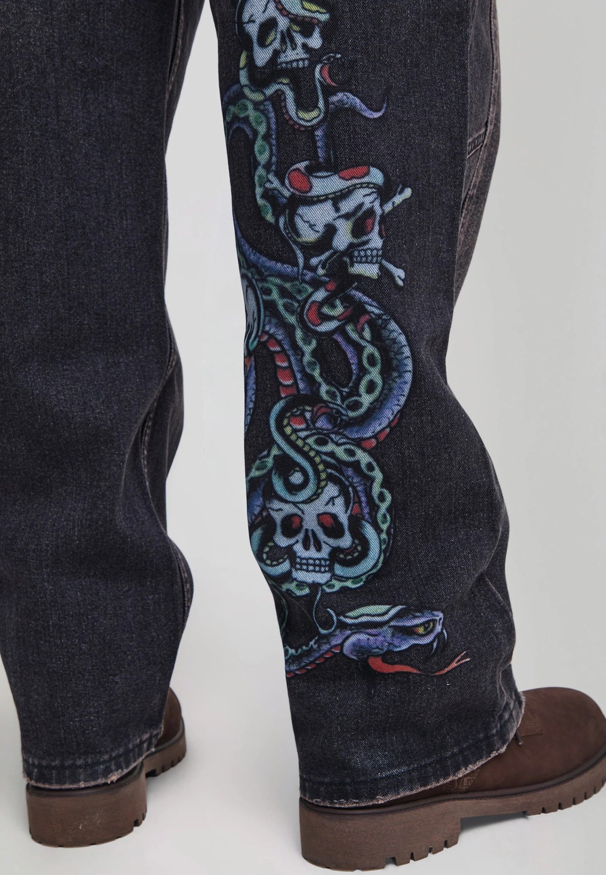 Ed Hardy Serpent Skull Graphic Relaxed Jeans Washed Black