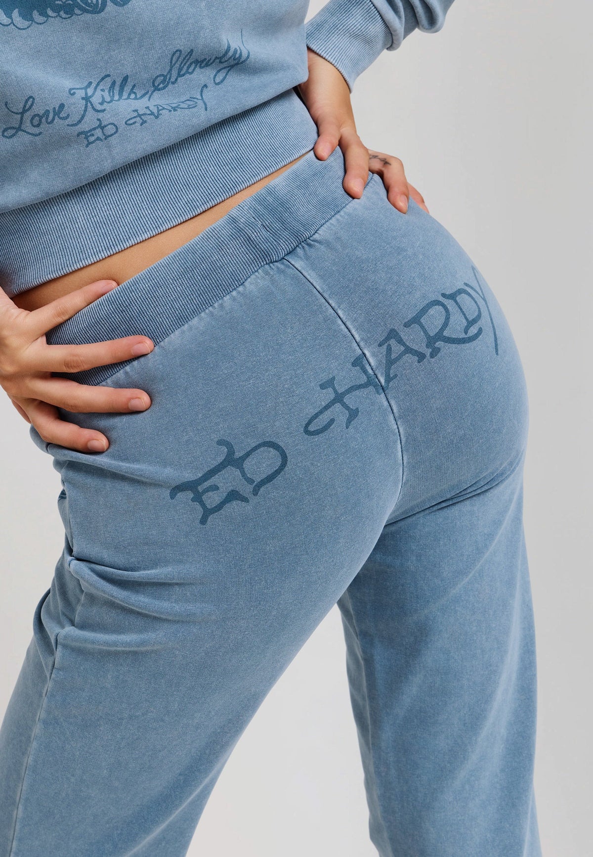 Ed Hardy Cross And Thorns Washed Flared Joggers Blue