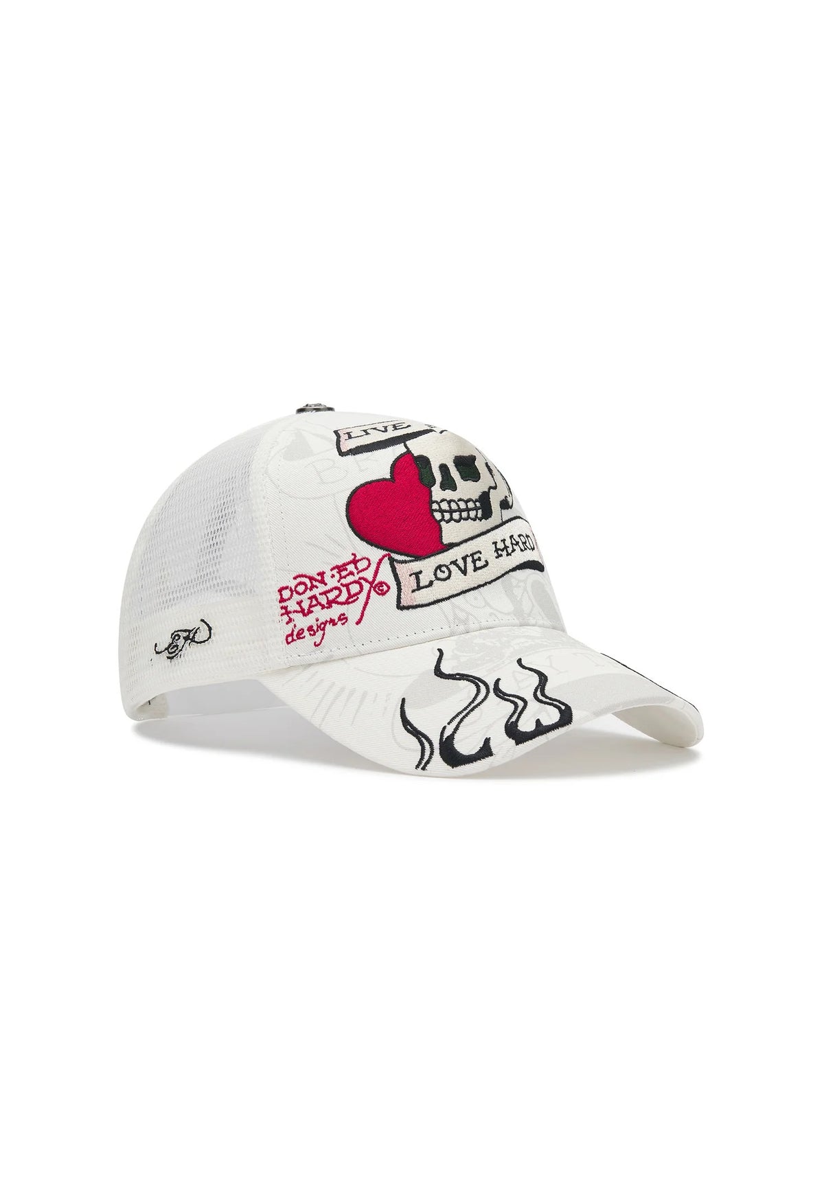 Ed Hardy Live Fast Love Hard 5 Panel White Trucker Cap