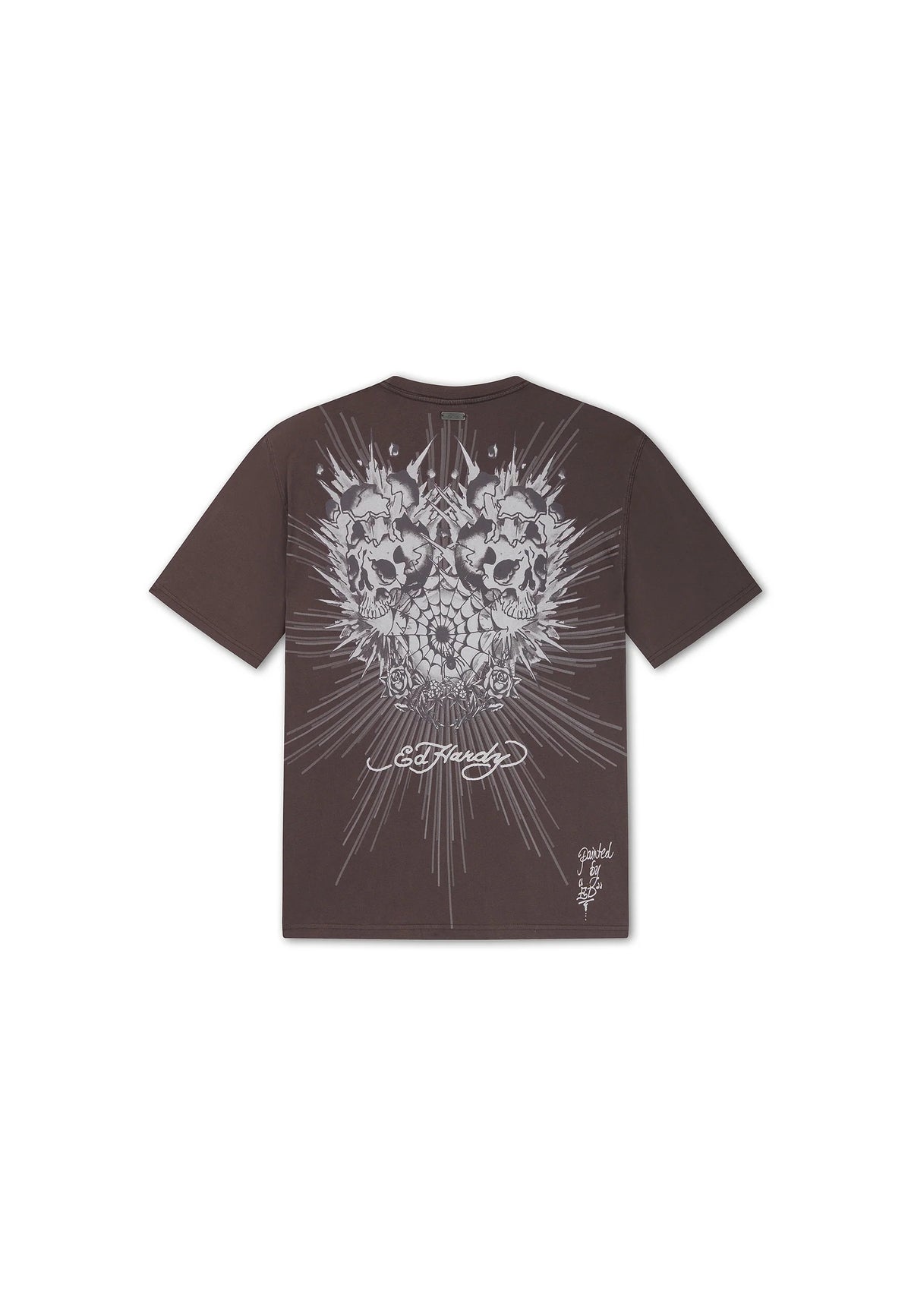 Ed Hardy Webbed Skull Graphic Relaxed T-Shirt Brown - OnSize