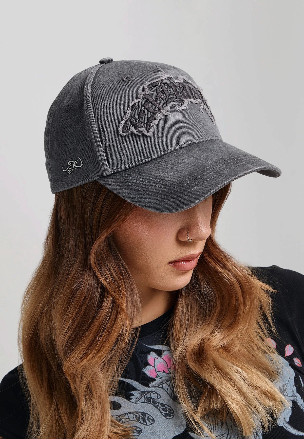 Ed Hardy Distressed Gothic 6 Panel Grey Cap
