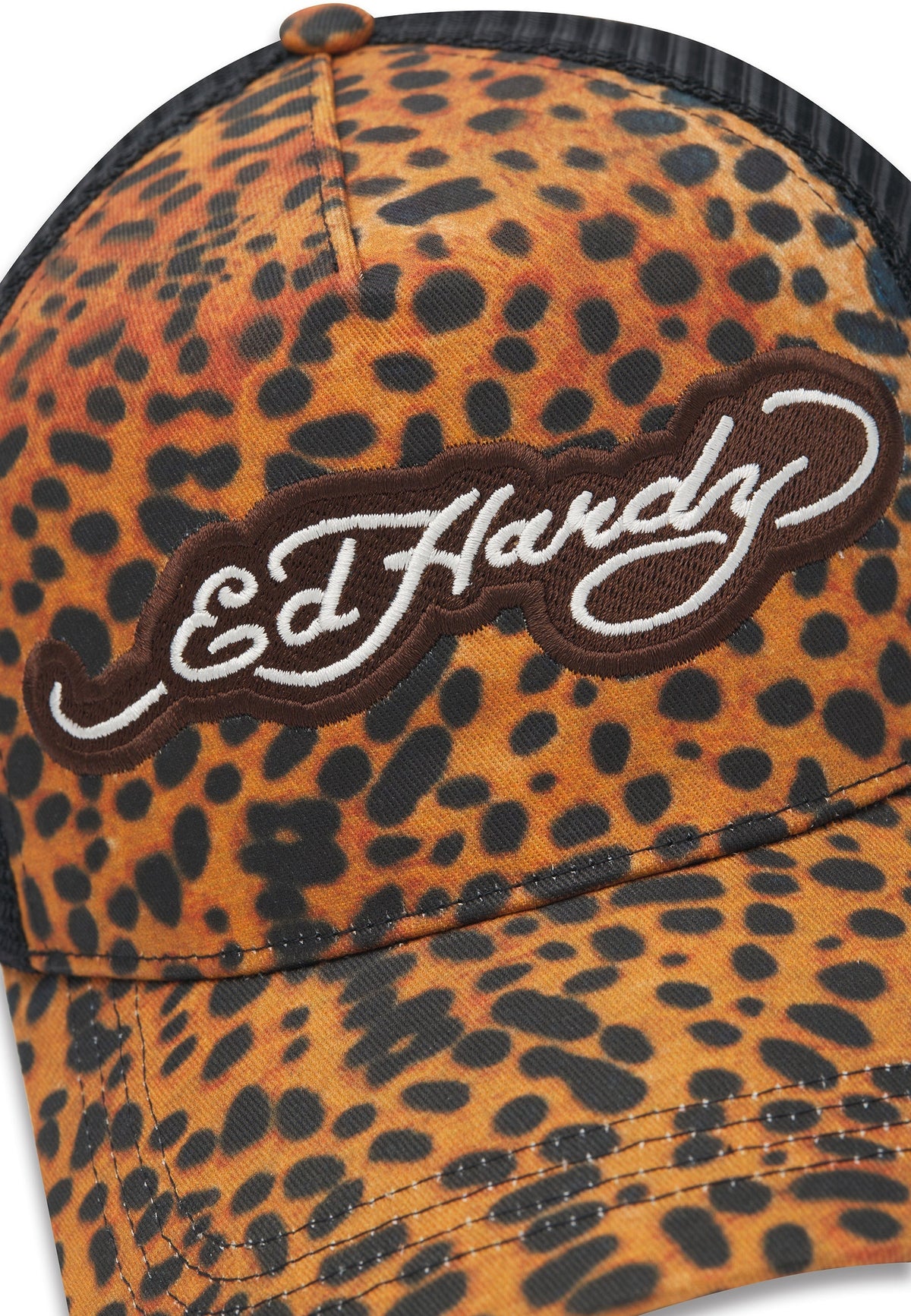 Ed Hardy Leopard Print 5 Panel Brown Trucker Cap