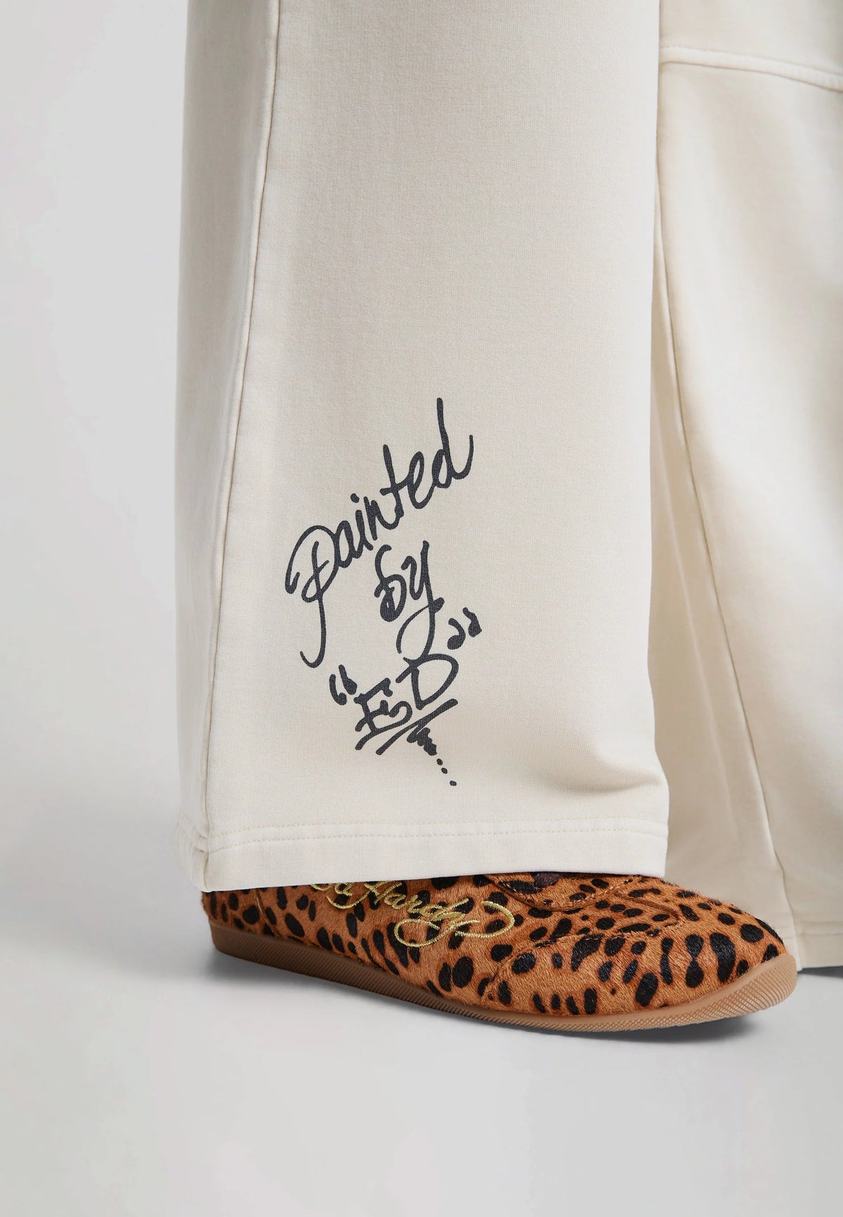 Ed Hardy Tattoo Collage Seam Detail Wide Leg Joggers Ecru
