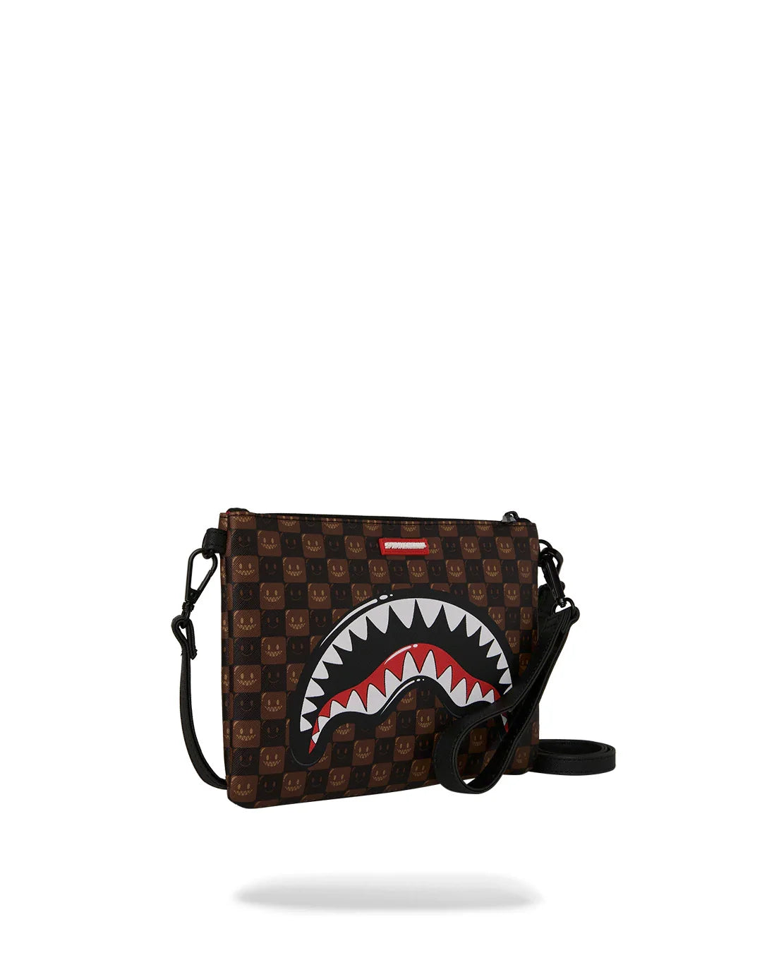 Sprayground Sharks In Paris WTF Bubble Brown Check Crossover Clutch