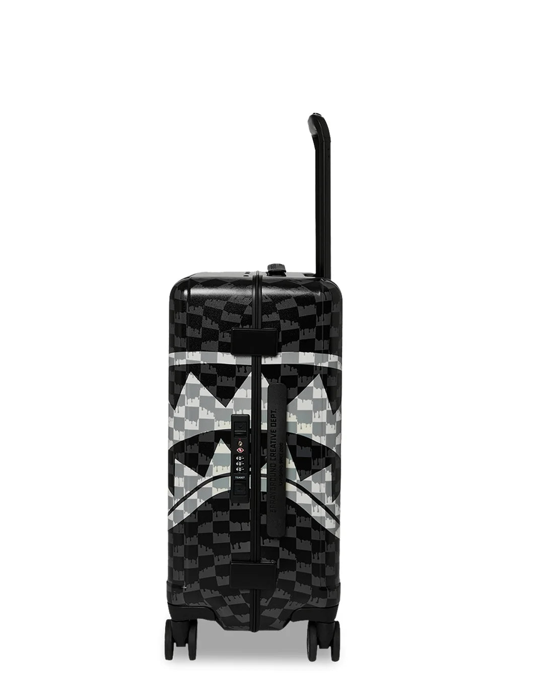Sprayground Black And White Drip Check Shark Carry-On Luggage