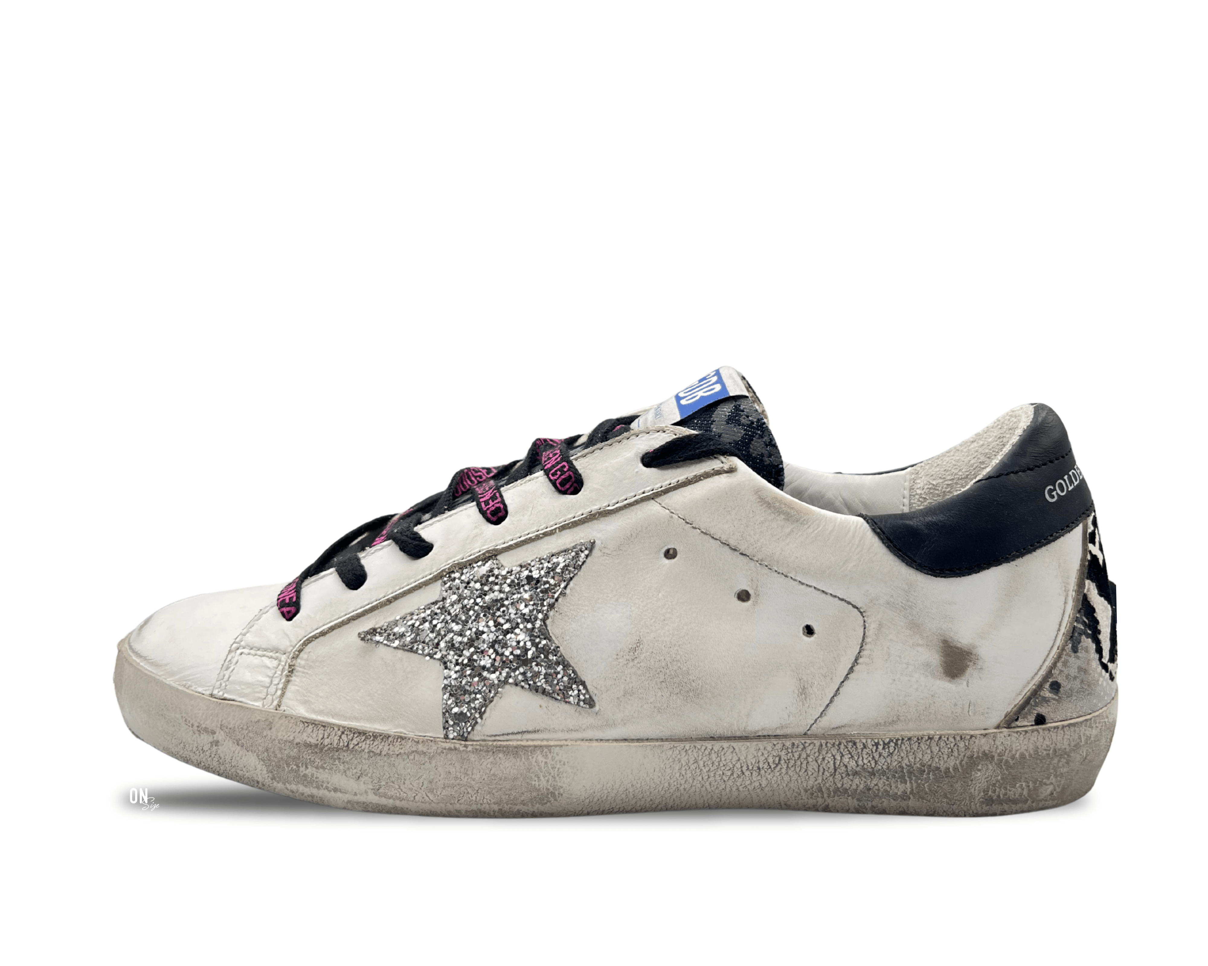 Golden Goose Super - Star White Indaco Silver Glitter Star - OnSize
