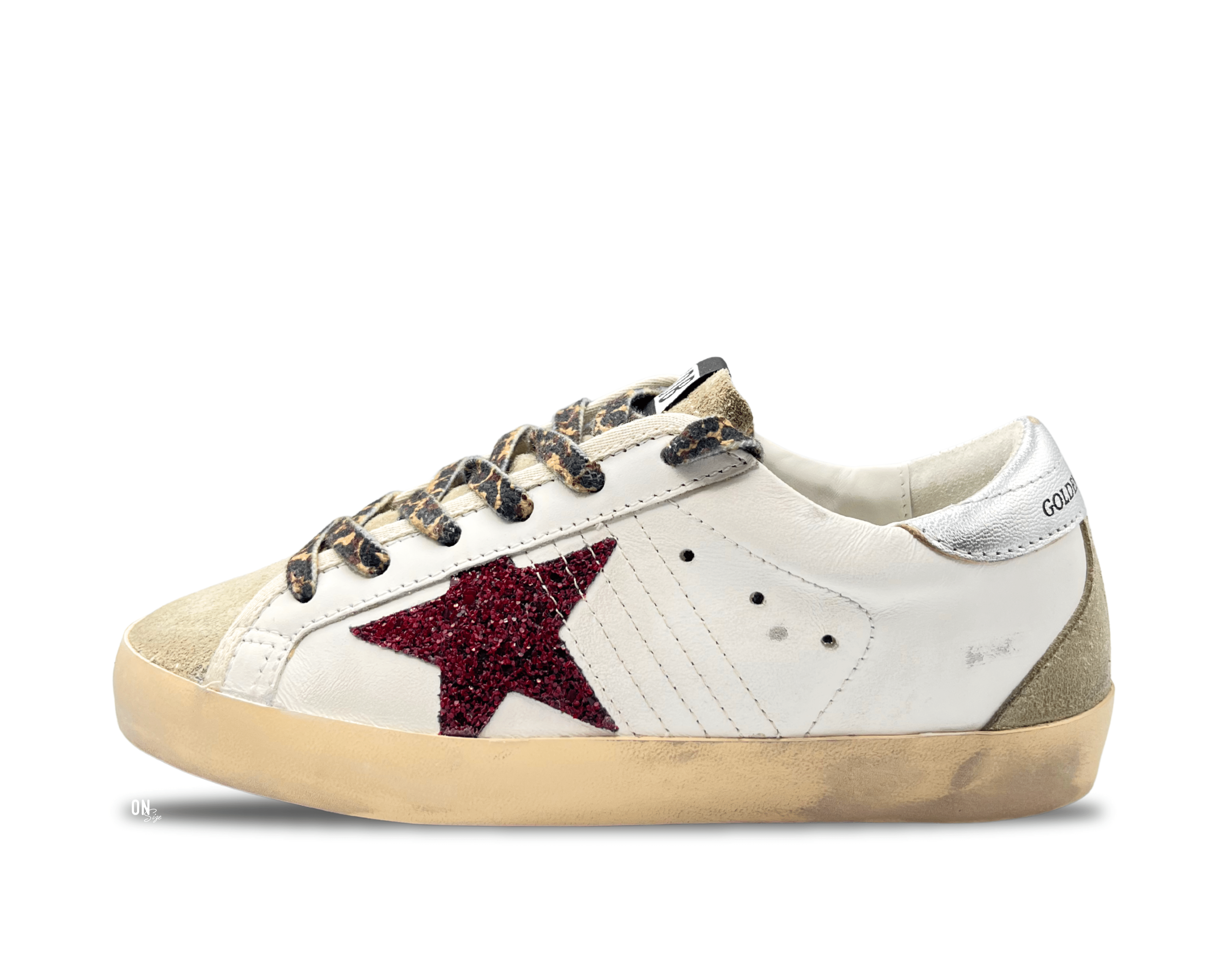 Golden Goose Super - Star White Silver Burgundy Glitter Star - OnSize