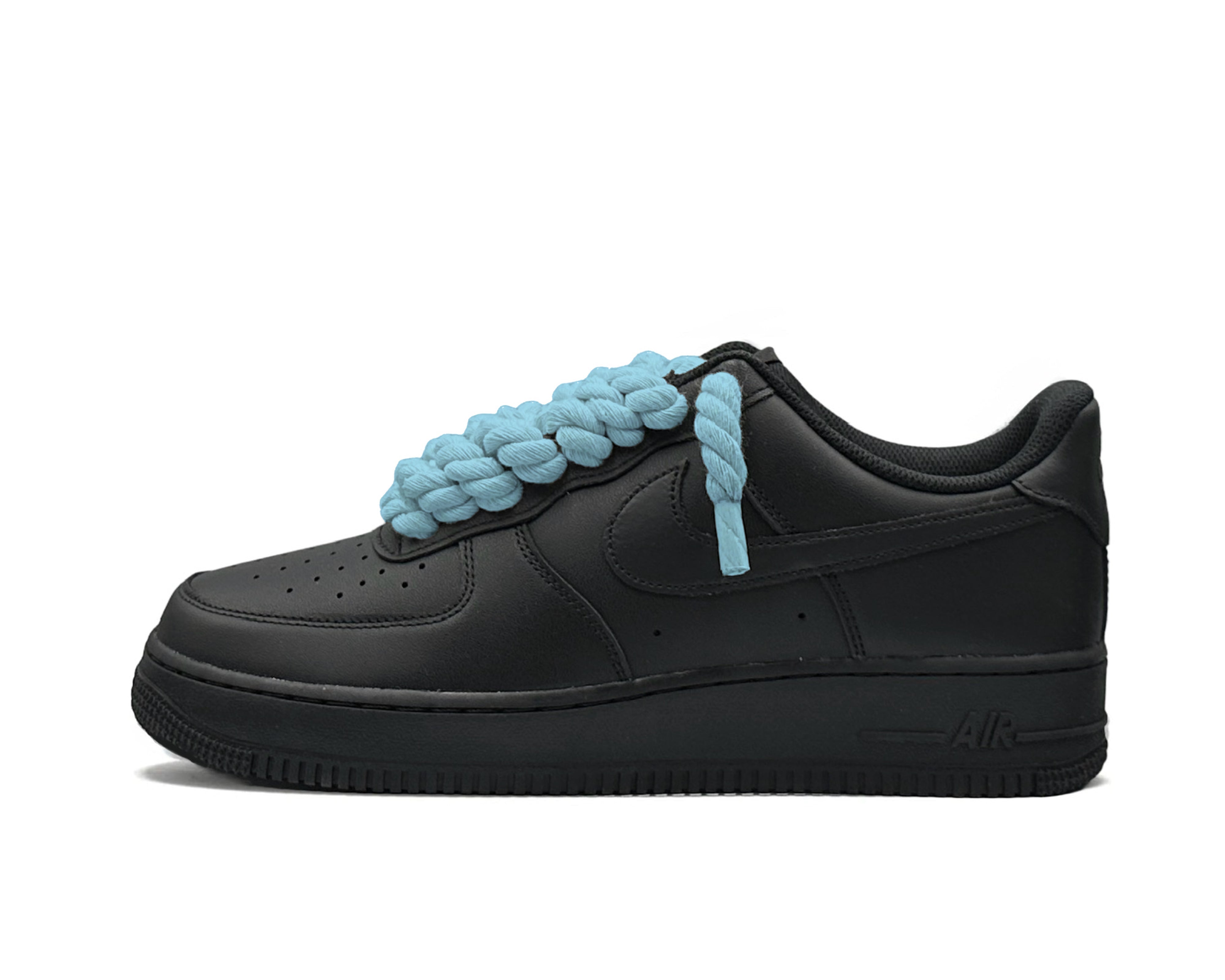 Nike Air Force 1 Low ‘07 Black / Ice Blue Rope Laces - OnSize