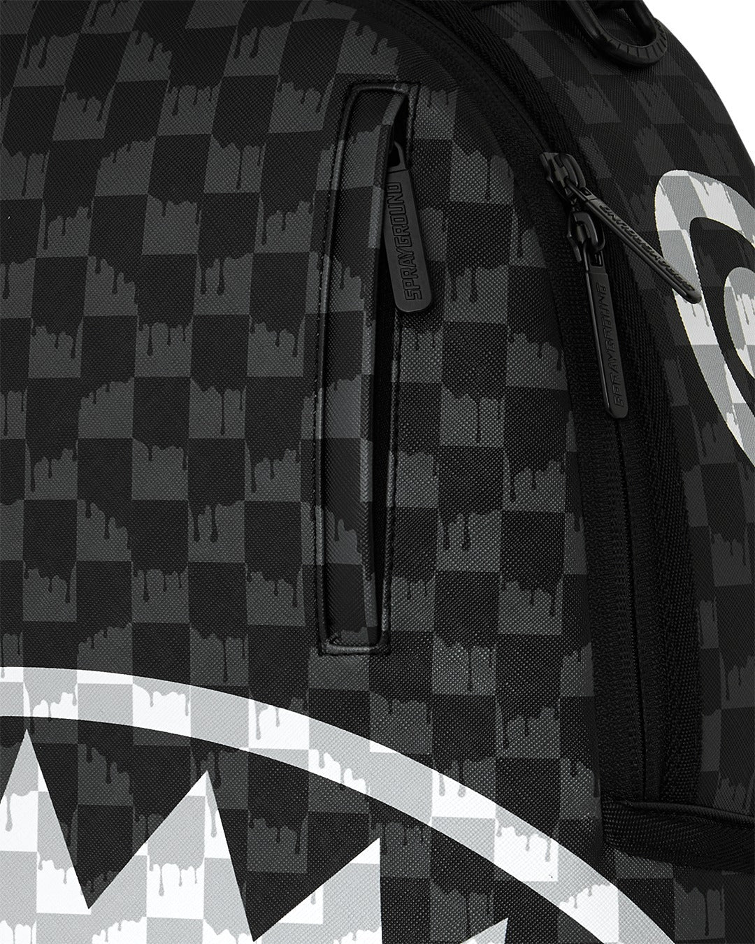 Sprayground Black And White Drip Check Shark Backpack - OnSize