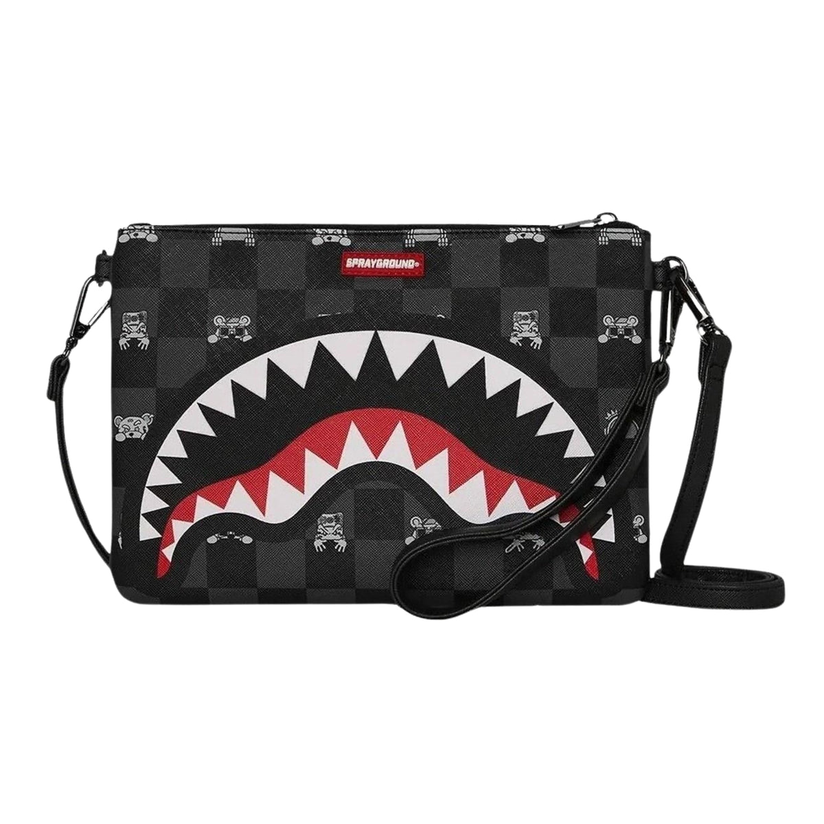 Sprayground Gray Peeking Character Check Crossbody Pouchette - OnSize