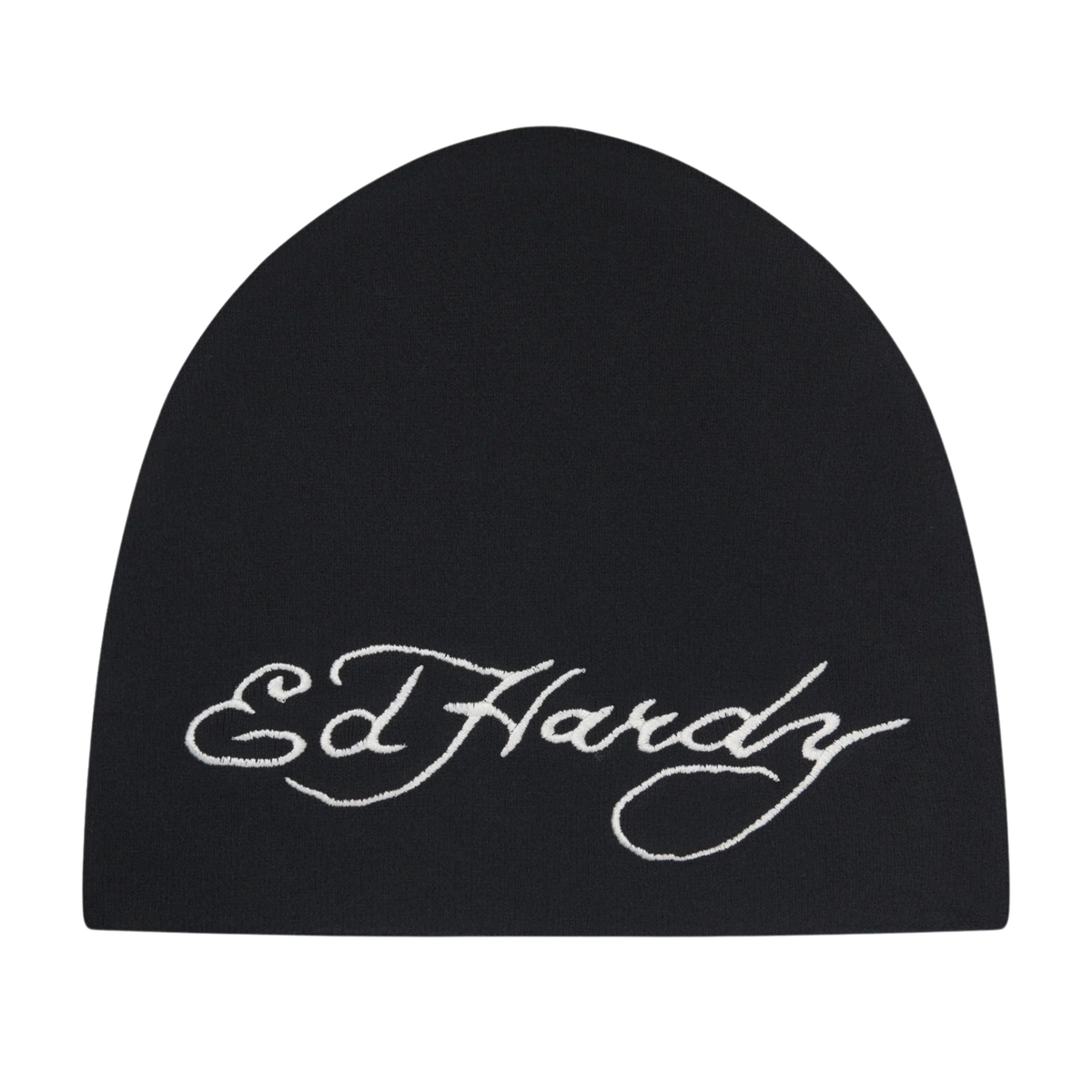 Ed Hardy Skull Vegan Leather Applique Black Beanie - OnSize