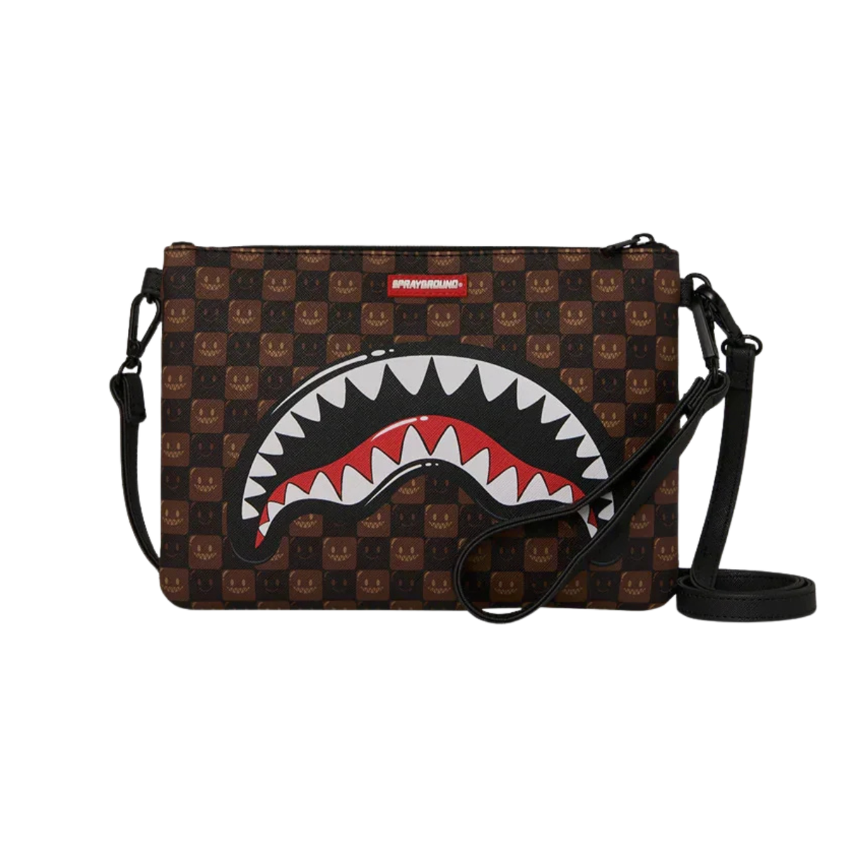 Sprayground Sharks In Paris WTF Bubble Brown Check Crossover Clutch