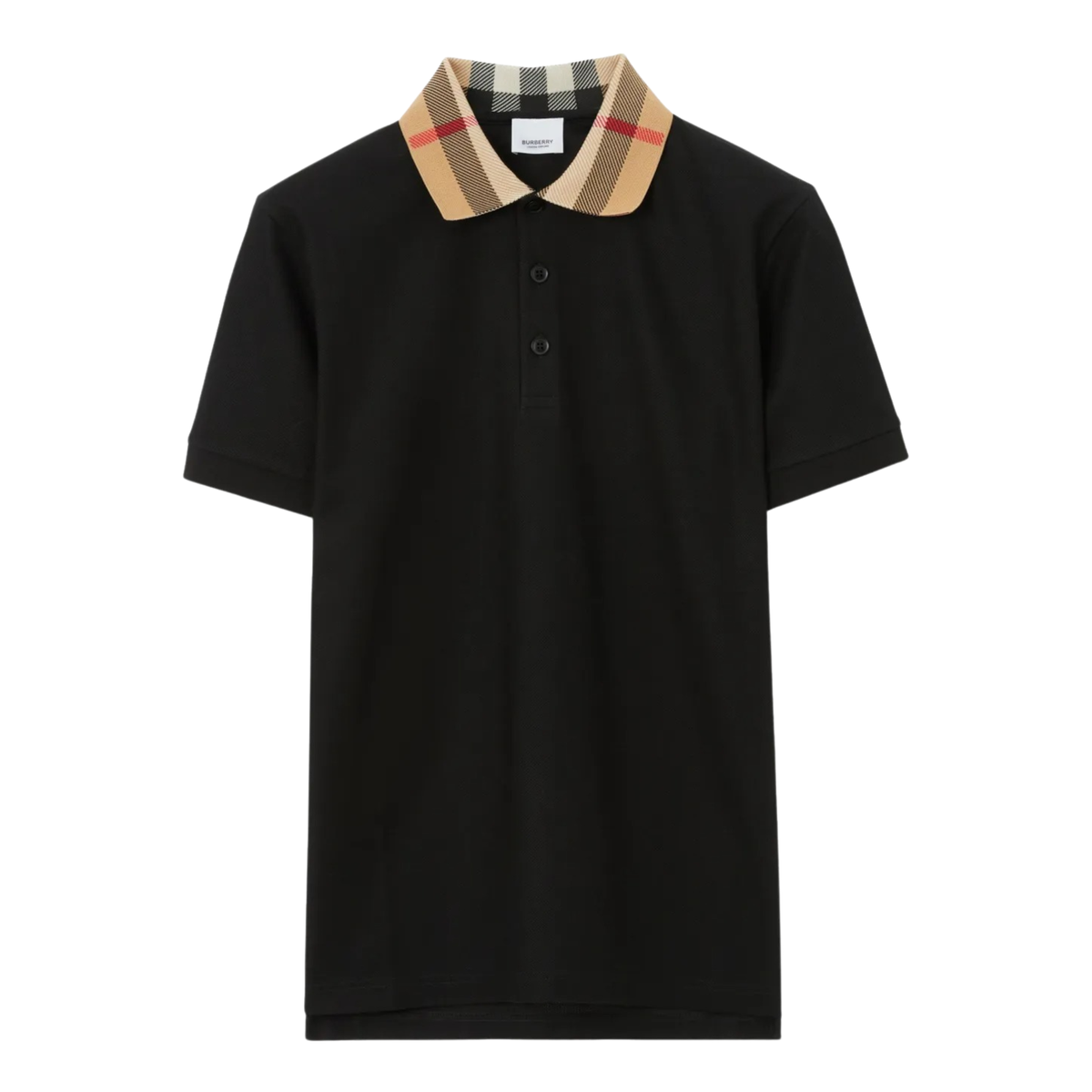 Burberry Check Collar Cotton Polo Shirt Black - OnSize