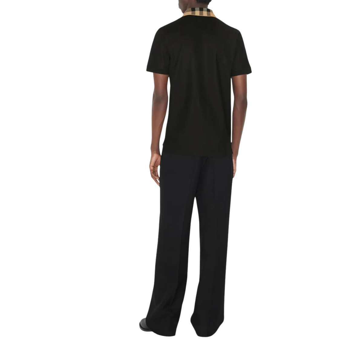 Burberry Check Collar Cotton Polo Shirt Black - OnSize