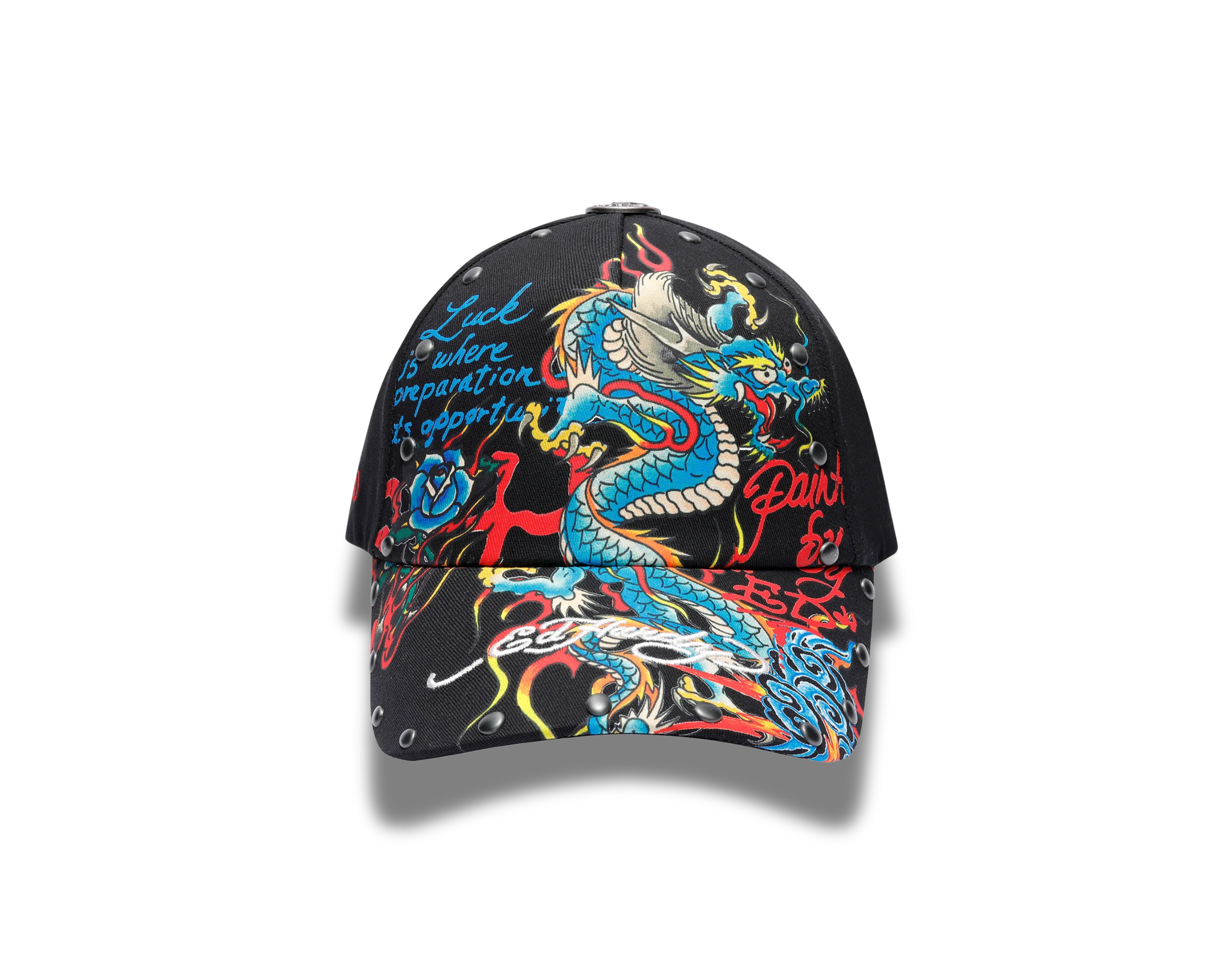 Ed Hardy Blue Dragon 6 Panel Studded Eyelets Cap