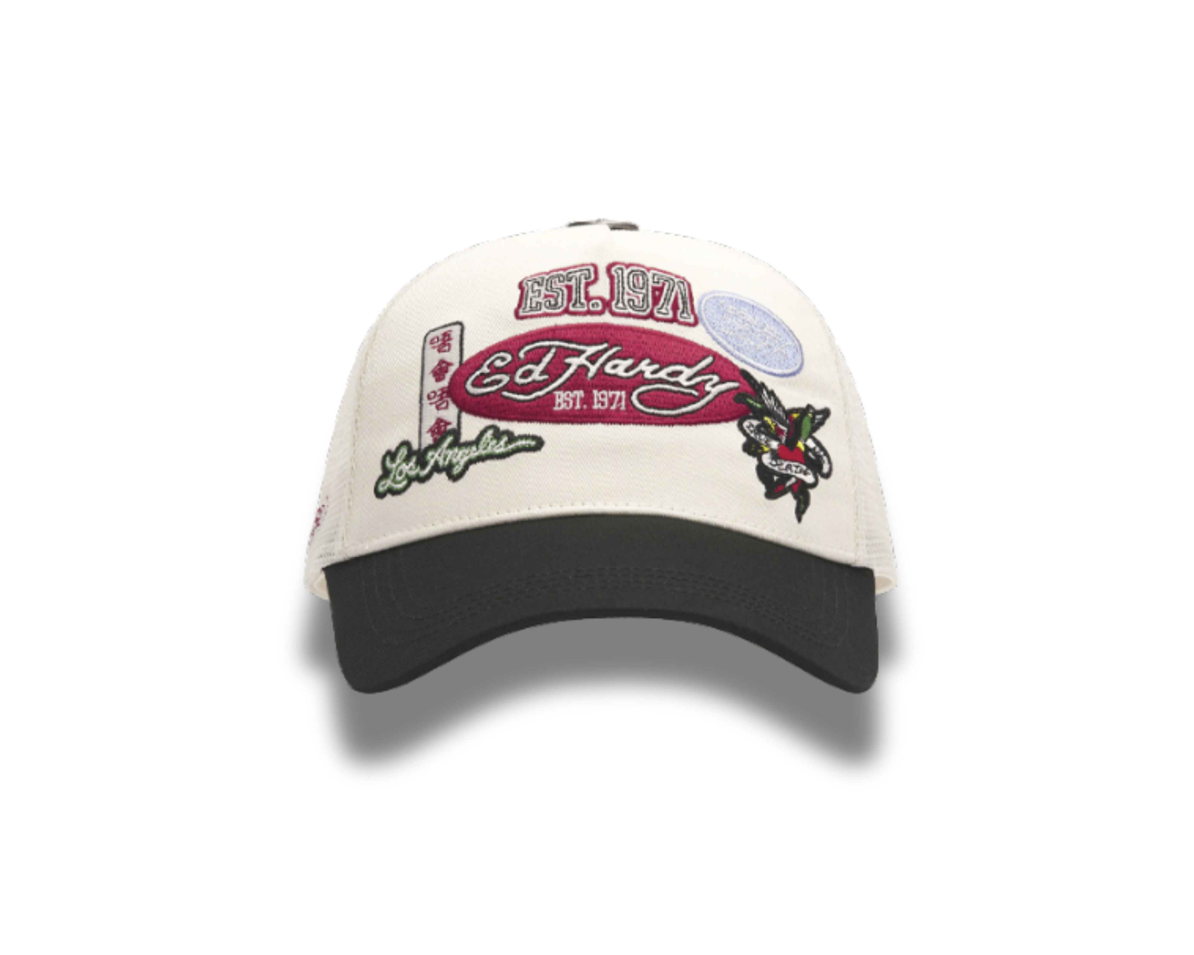 Ed Hardy Est 1971 Varsity Badge 5 Panel White Trucker Cap