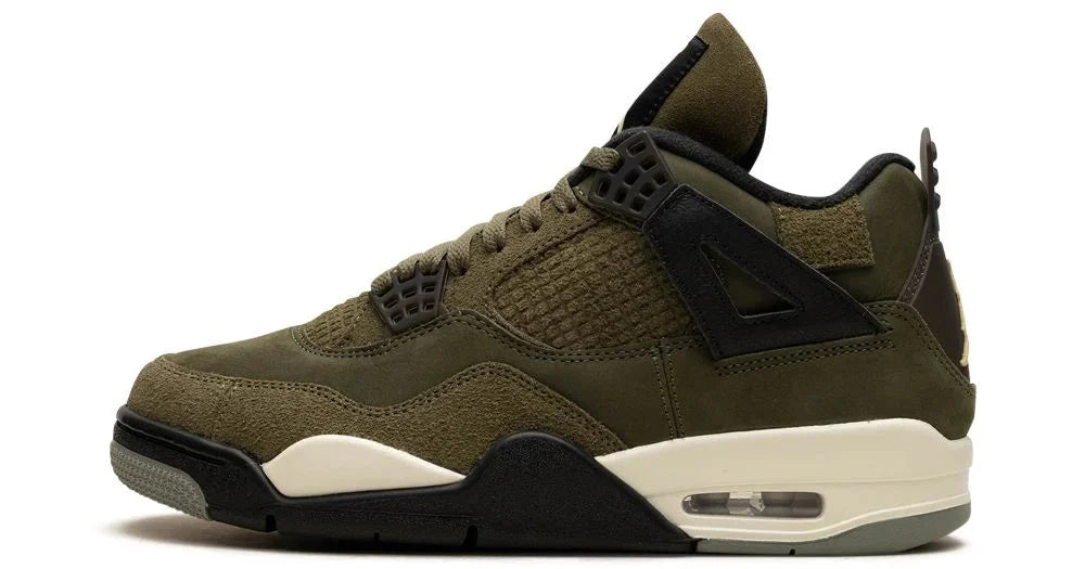Air Jordan 4 Retro SE “Craft Medium Olive” – oldalnézet, olívazöld nubuk és zöld suede ráhúzások