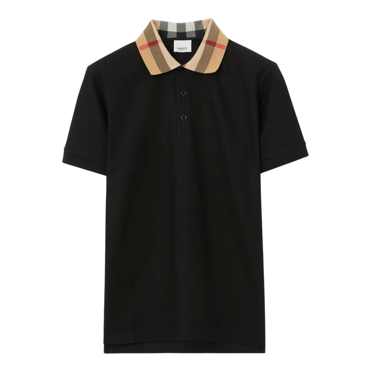 Burberry Check Collar Cotton Polo Shirt Black - OnSize