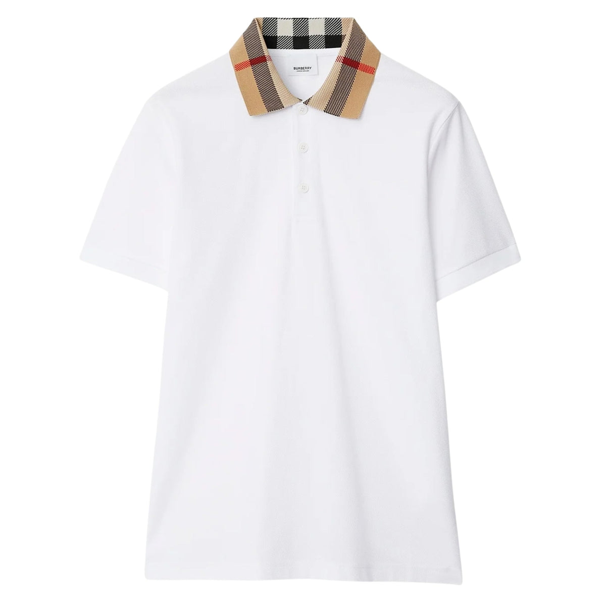 Burberry Check Collar Cotton Polo Shirt White - OnSize