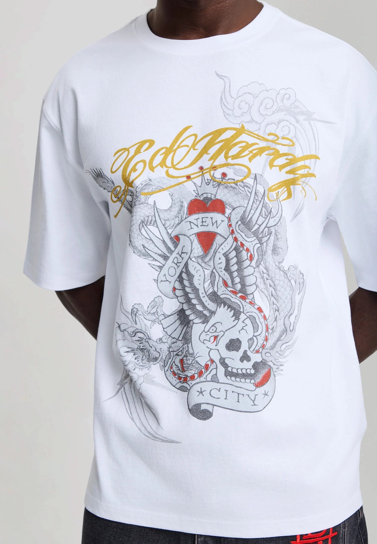 Ed Hardy Storming New York Graphic Relaxed T-Shirt White