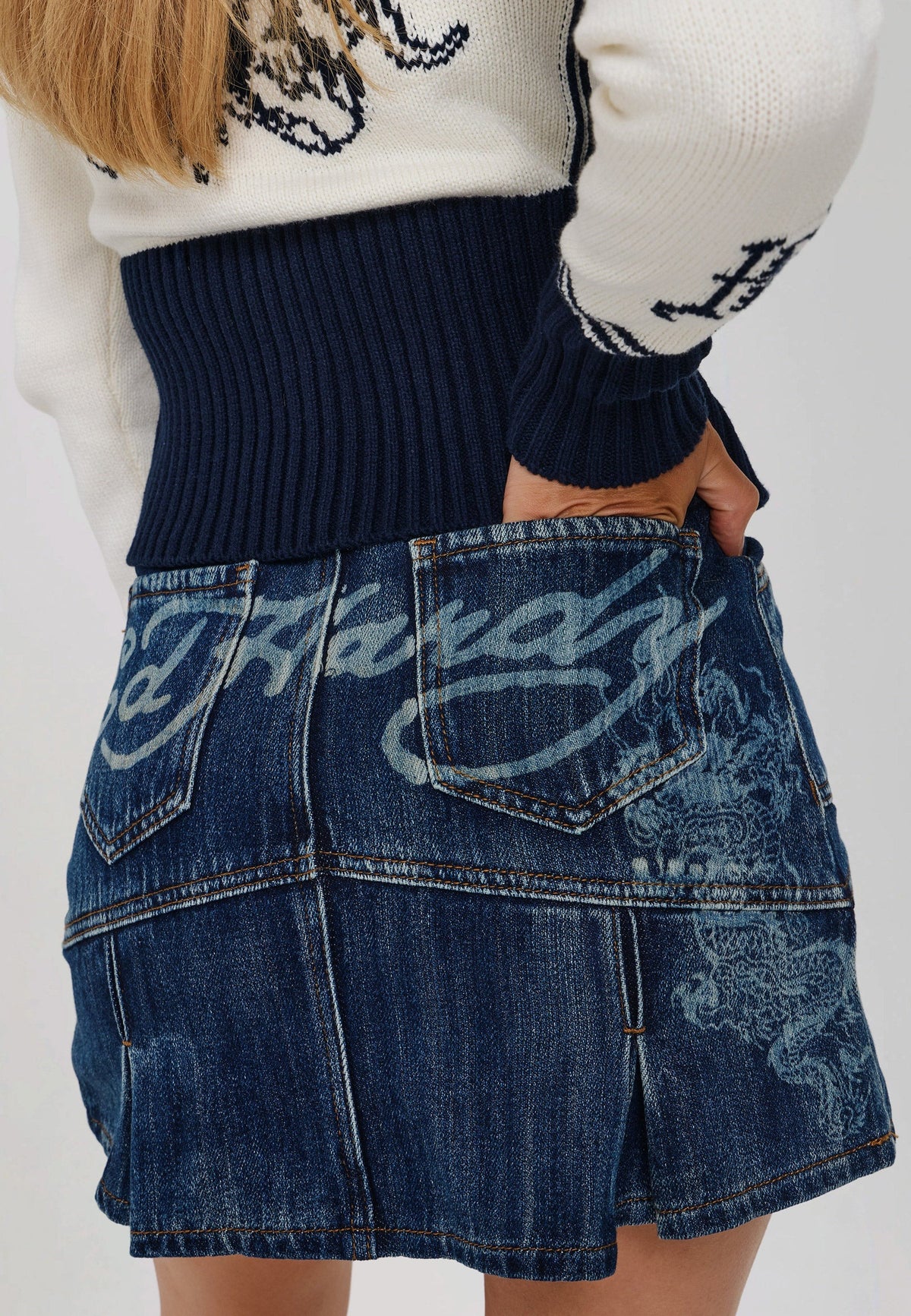Ed Hardy Flaming Dragon Vintage Wash Regular Mini Skirt Indigo