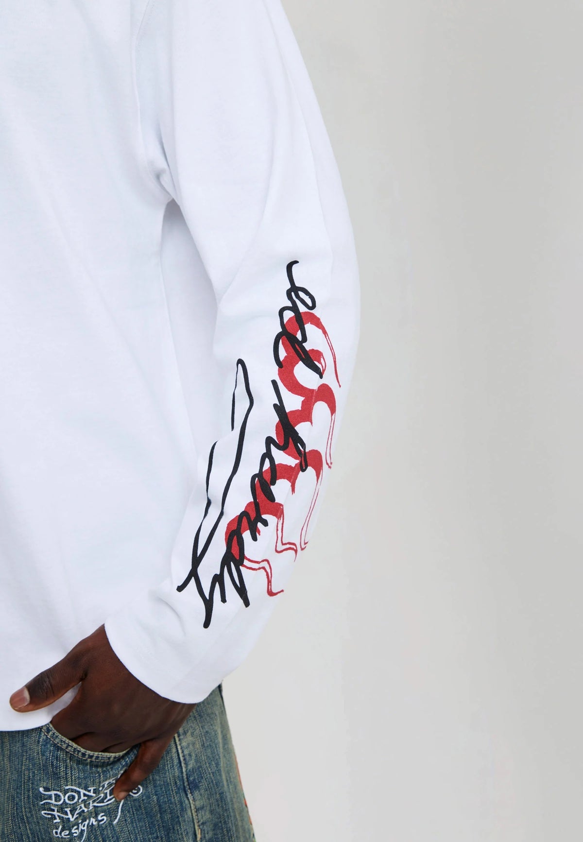 Ed Hardy Flying Twin Dragon Graphic Long Sleeve Relaxed T-Shirt White