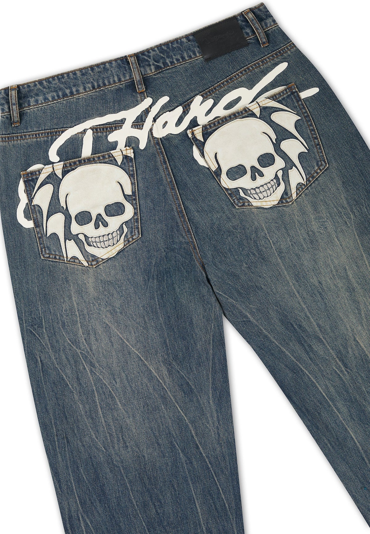 Ed Hardy Flying Skull PU Applique Relaxed Jeans Dark Blue - OnSize