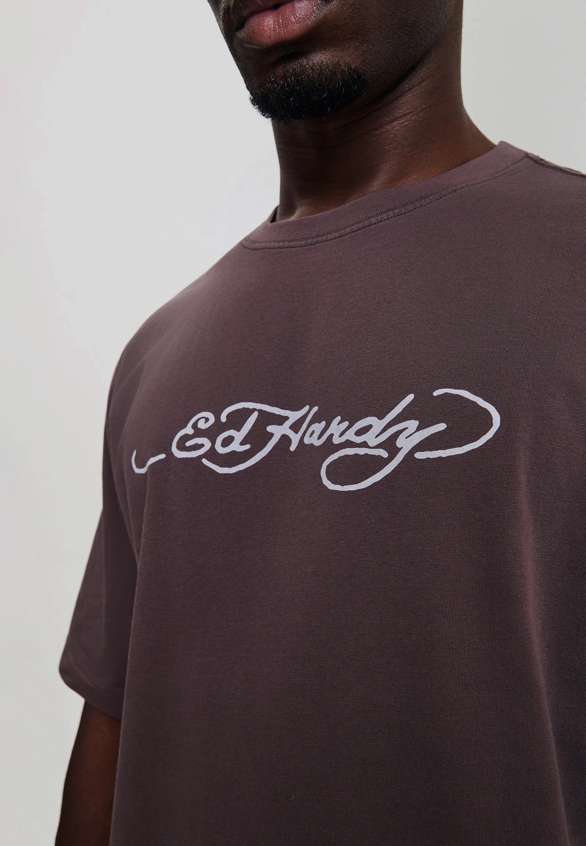 Ed Hardy Webbed Skull Graphic Relaxed T-Shirt Brown - OnSize