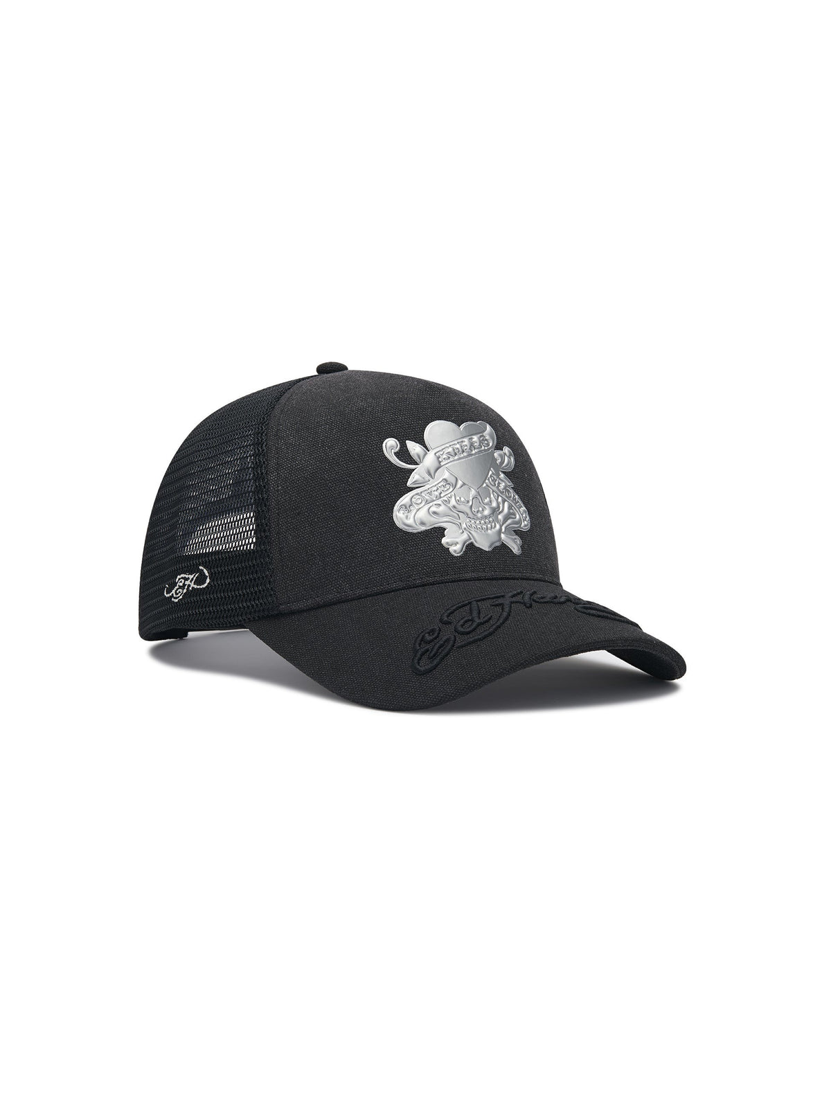 Ed Hardy Love Kills Slowly Washed 5 Panel Black Trucker Cap