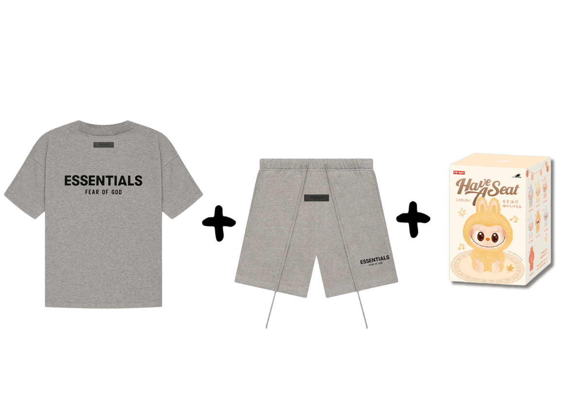 Fear of God Essentials Dark Oatmeal Summer Set + Labubu - OnSize