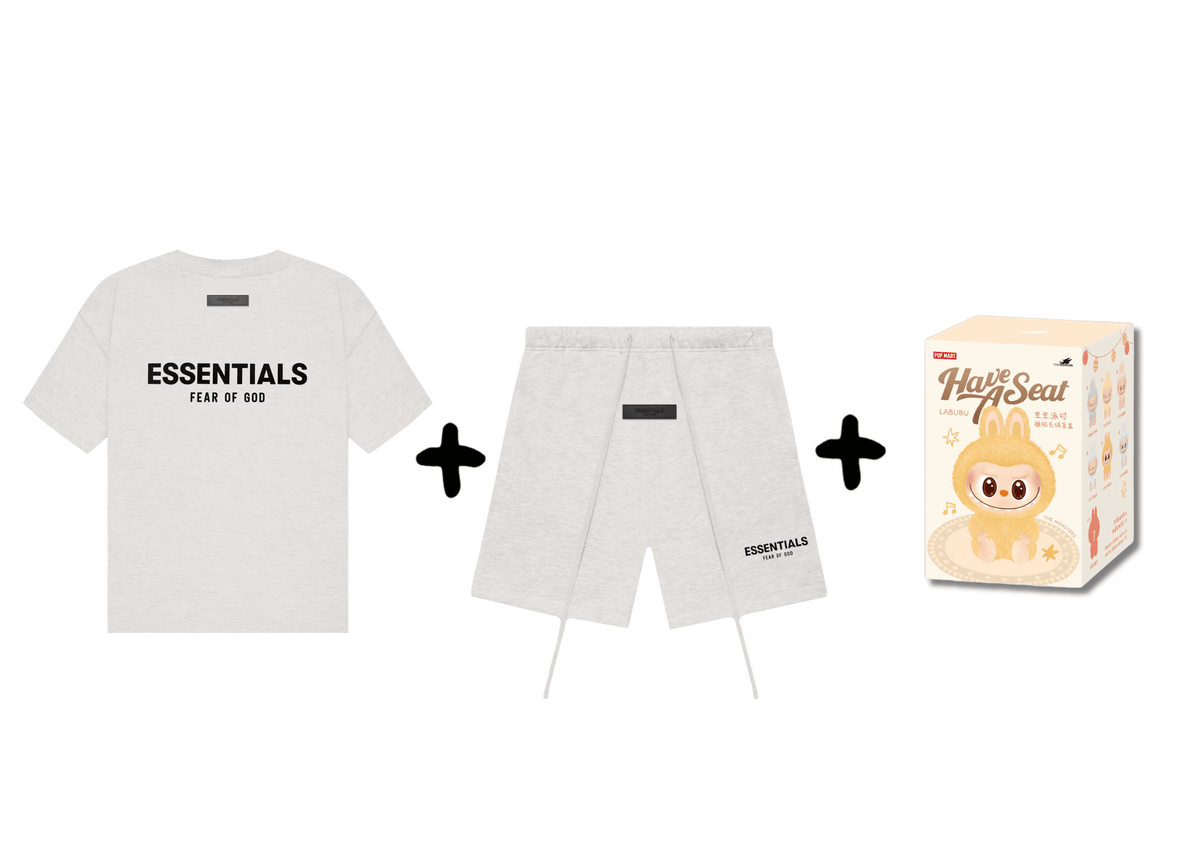 Fear of God Essentials Light Oatmeal Summer Set + Labubu - OnSize