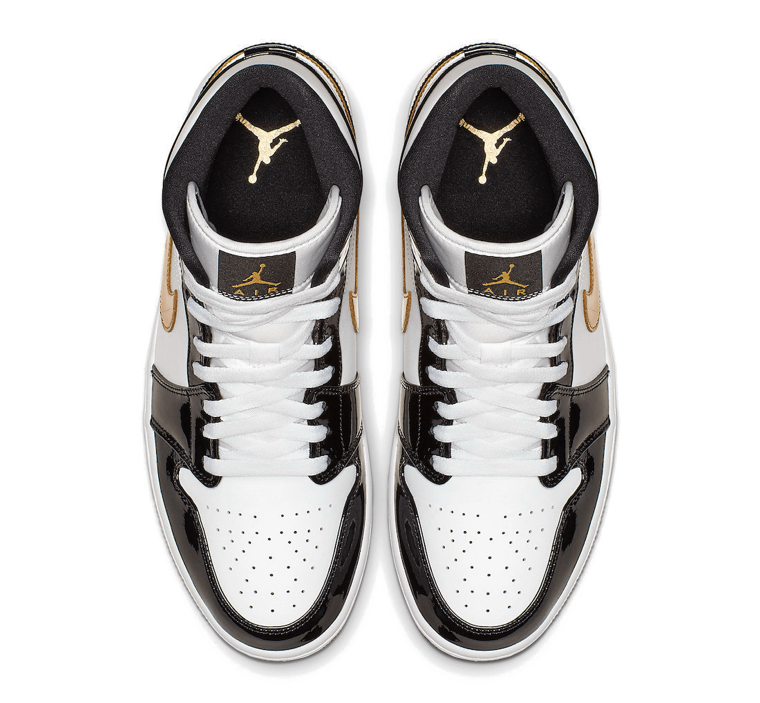 Jordan 1 Mid Patent Black White Gold - OnSize