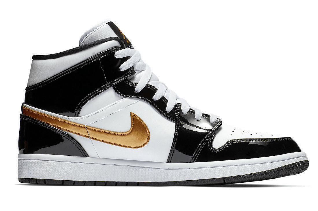 Jordan 1 Mid Patent Black White Gold - OnSize