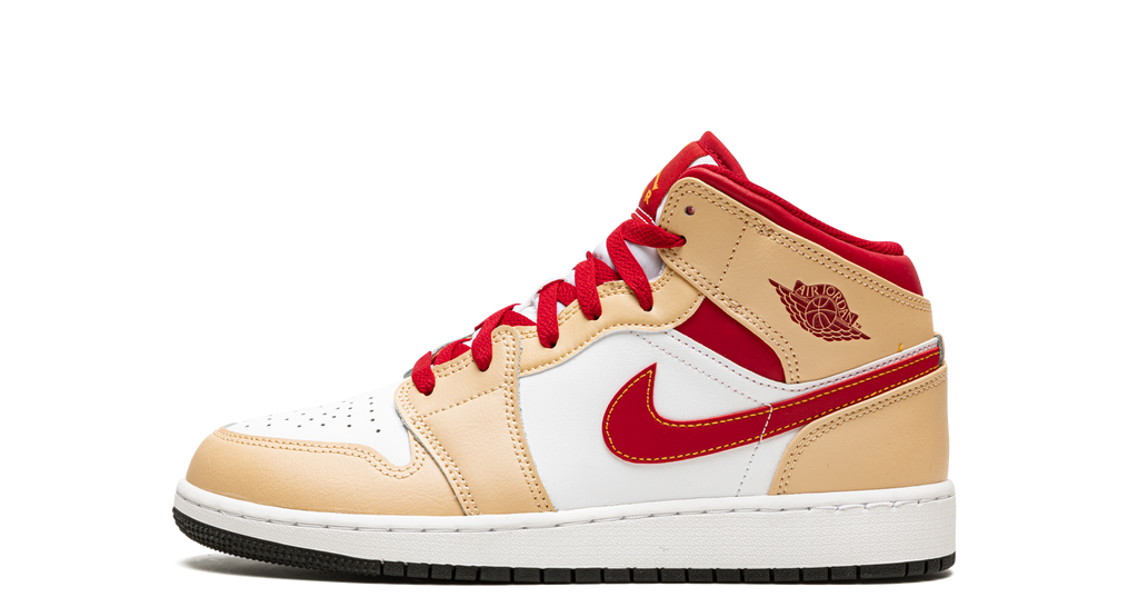 Jordan 1 Mid Light Curry Cardinal - OnSize