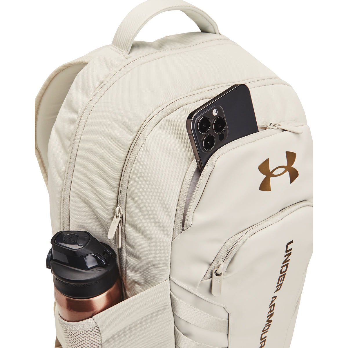 Under Armour UA Hustle 6.0 Pro Backpack Summit White Metallic Gold