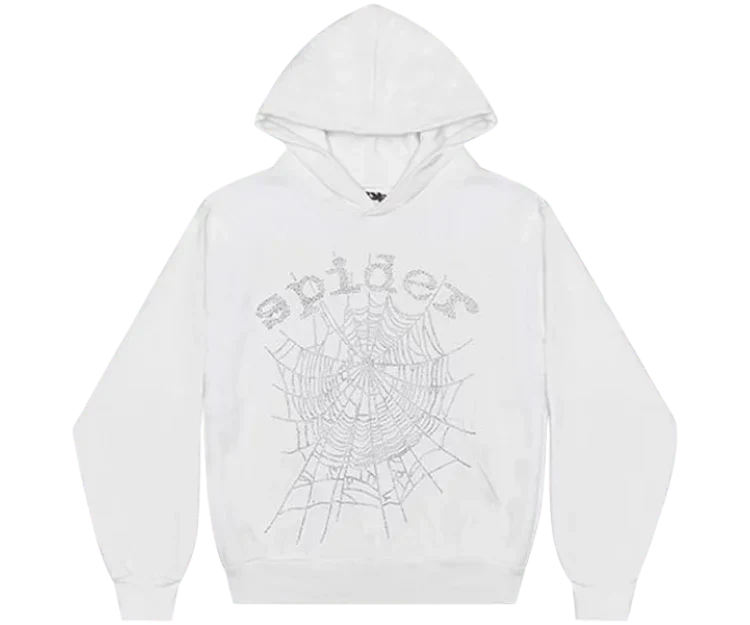 Sp5der OG Rhinestone Logo Hoodie White - OnSize