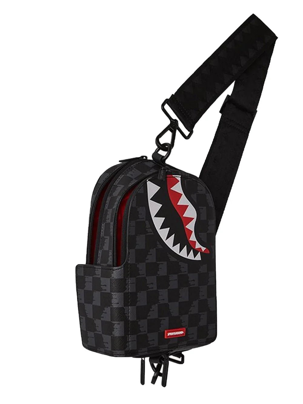 Sprayground Drip Check Shark Sling Black Shoulder Bag - OnSize