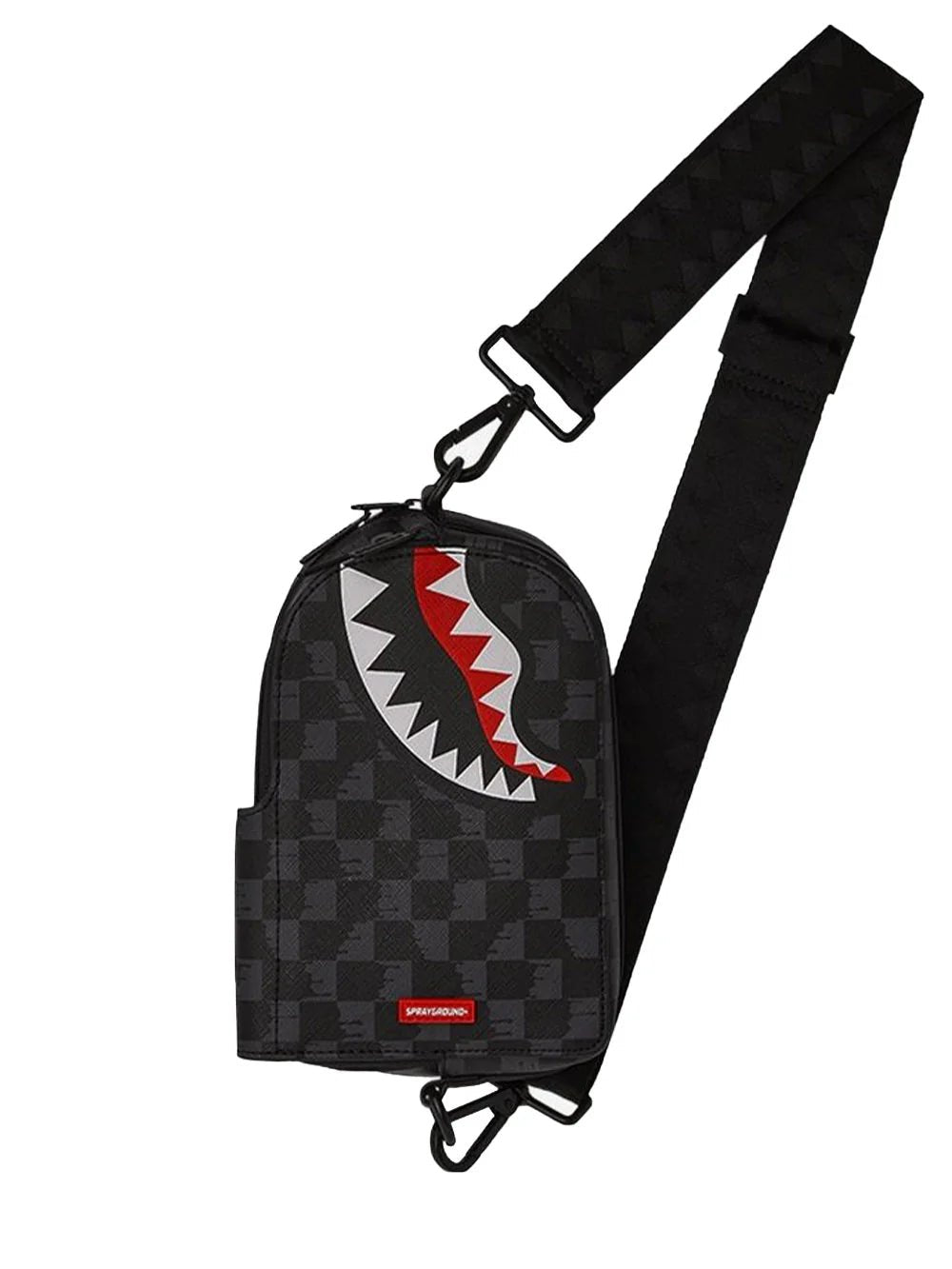 Sprayground Drip Check Shark Sling Black Shoulder Bag - OnSize