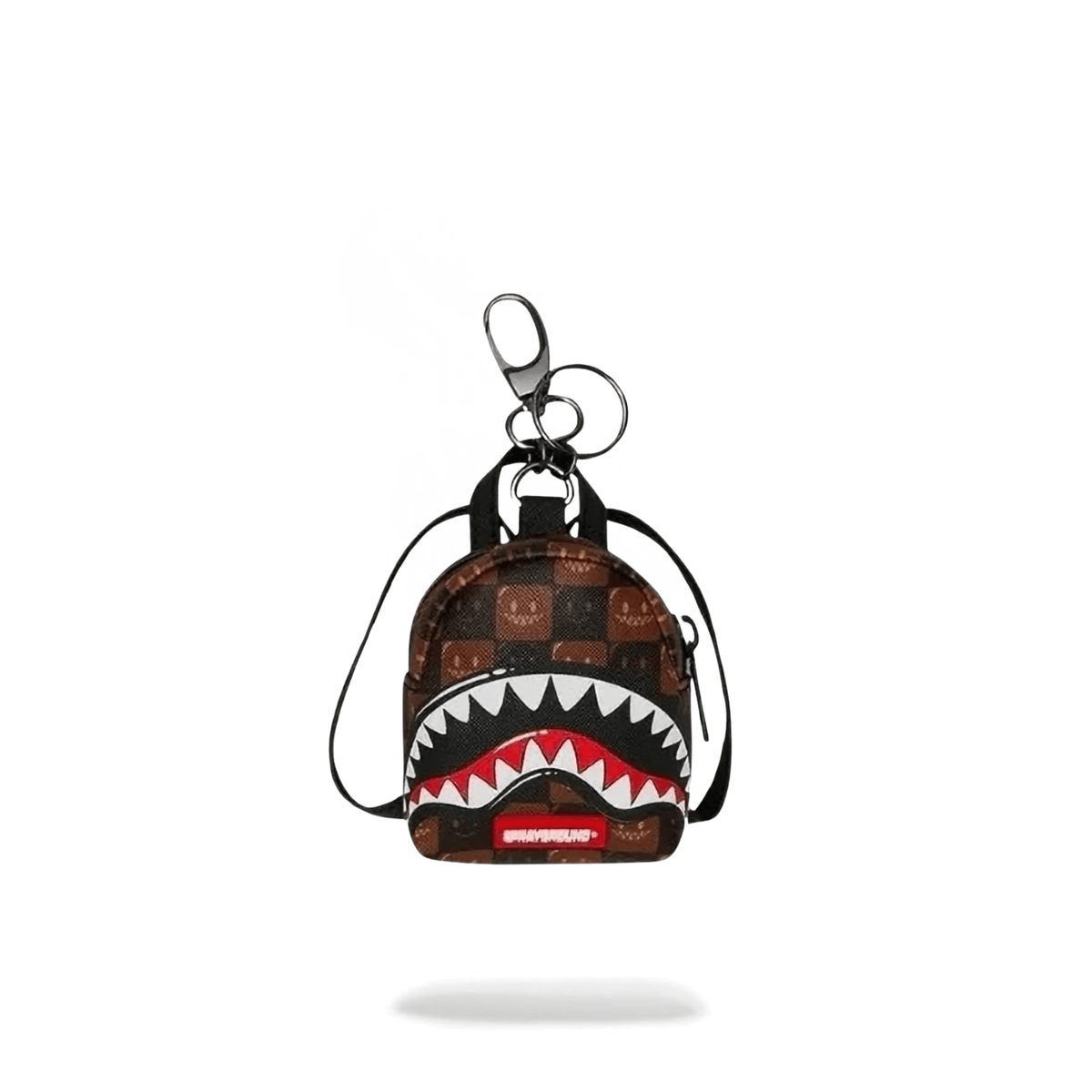 Sprayground Sharks In Paris WTF Bubble Brown Check Backpack Keychain - OnSize